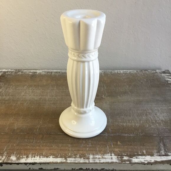 10” Classic ceramic white candlestick with hobnail buttons and column fluting - Picture 1 of 5